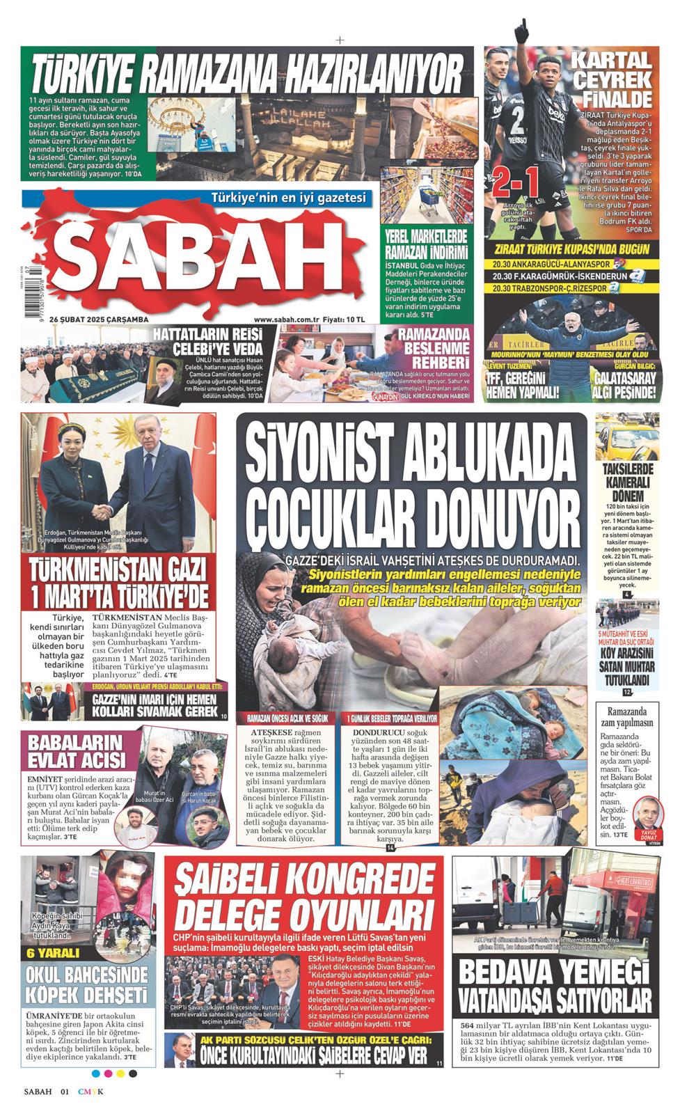 26 Şubat 2025 Çarşamba - Sabah gazetesi manşet