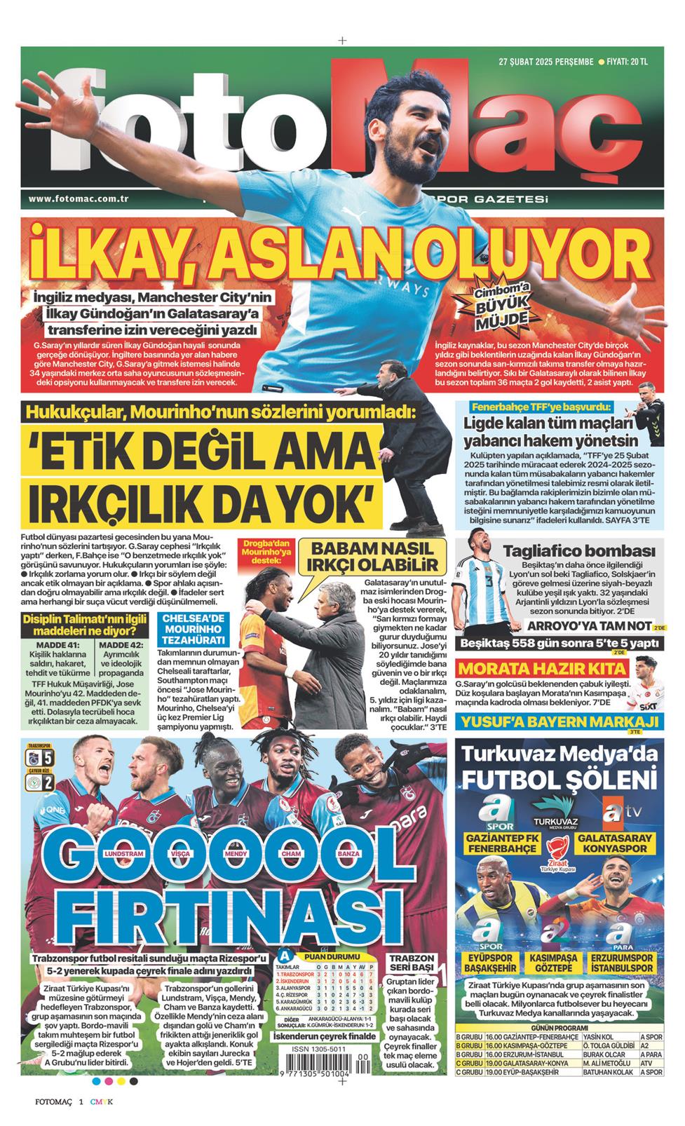 27 Şubat 2025 Perşembe - Fotomaç gazetesi manşet