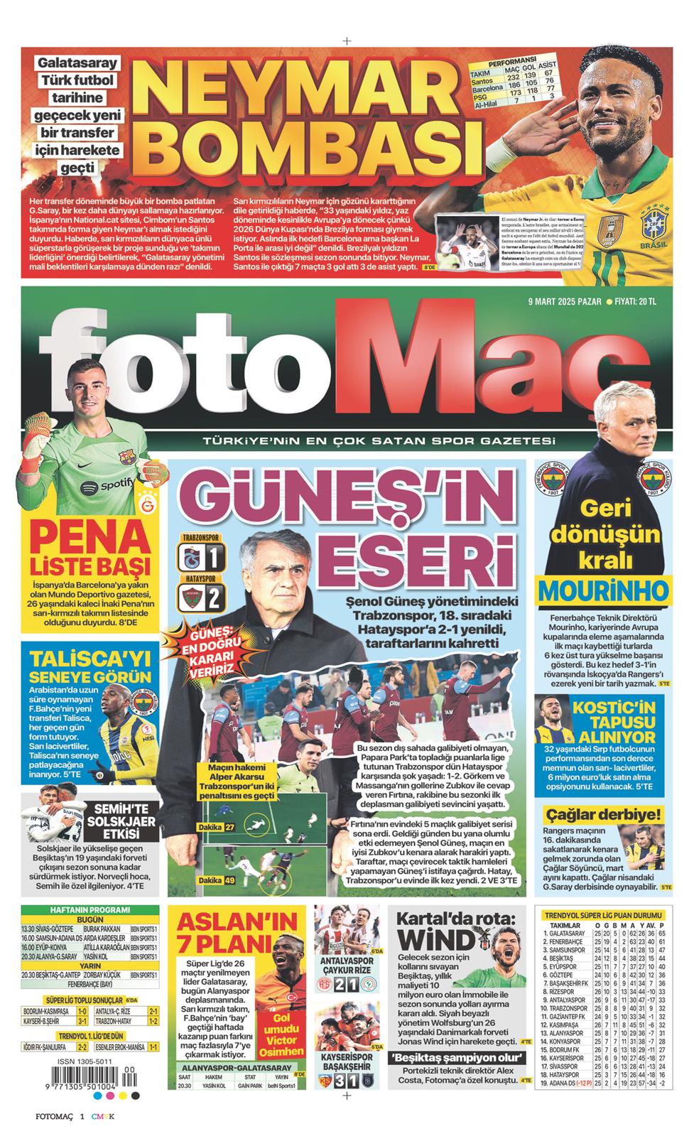 Fotomaç Gazetesi 9 Mart 2025, Pazar Günü Manşeti