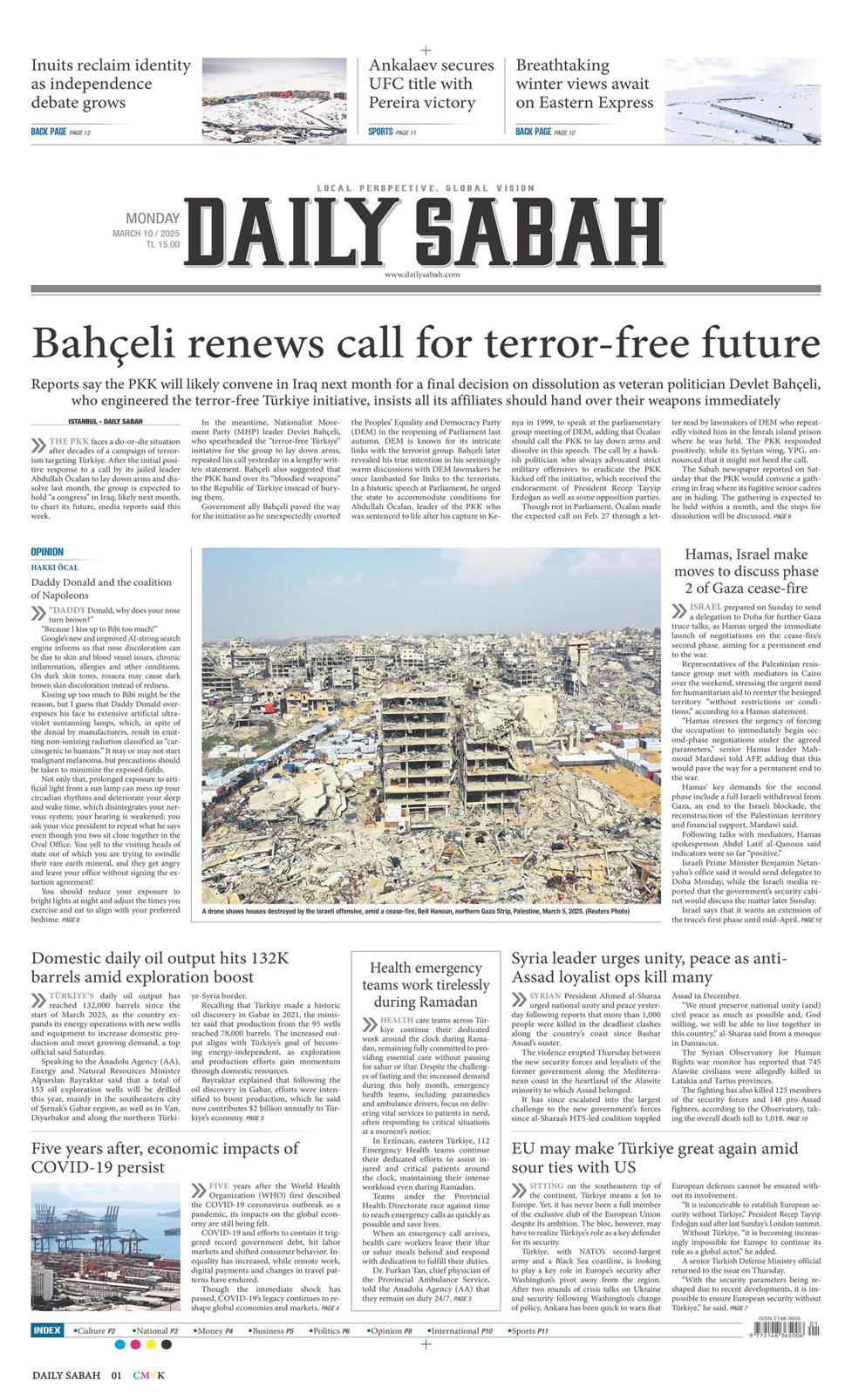 10 Mart 2025 Pazartesi - Daily Sabah gazetesi manşet