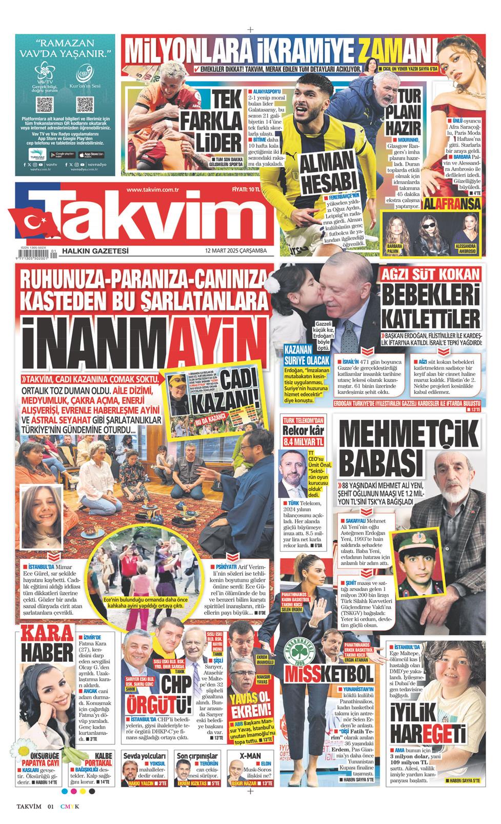 12 Mart 2025 Çarşamba - Takvim gazetesi manşet