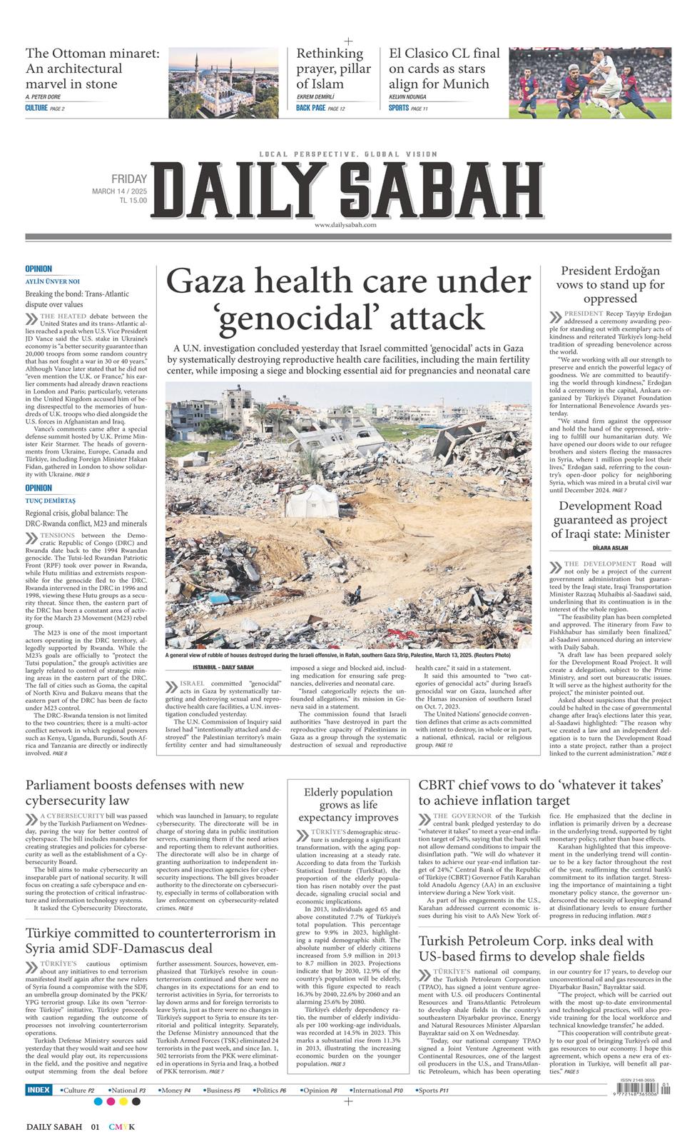 14 Mart 2025 Cuma - Daily Sabah gazetesi manşet