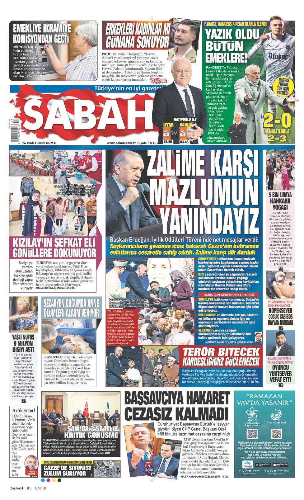 14 Mart 2025 Cuma - Sabah gazetesi manşet