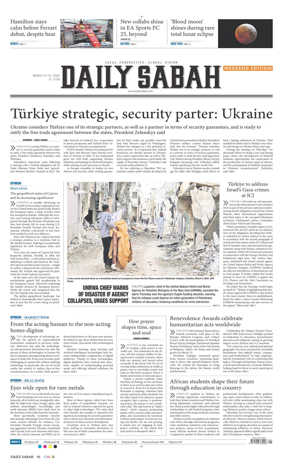 15 Mart 2025 Cumartesi - Daily Sabah gazetesi manşet
