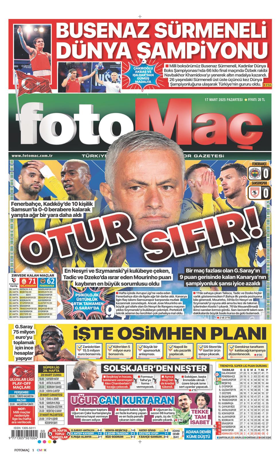 17 Mart 2025 Pazartesi - Fotomaç gazetesi manşet