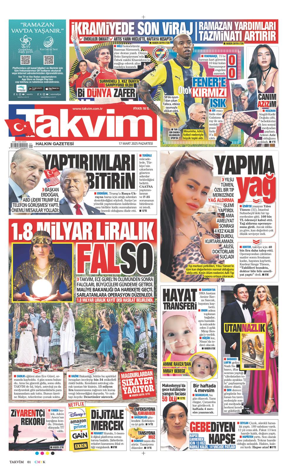 17 Mart 2025 Pazartesi - Takvim gazetesi manşet