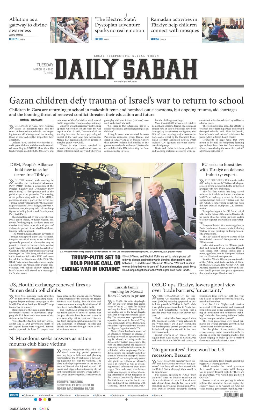 18 Mart 2025 Salı - Daily Sabah gazetesi manşet