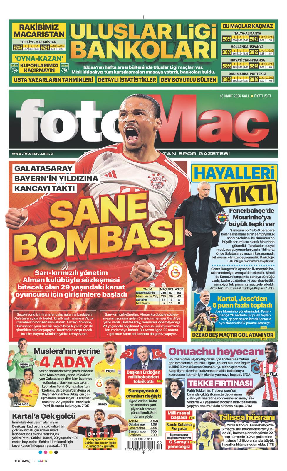 18 Mart 2025 Salı - Fotomaç gazetesi manşet