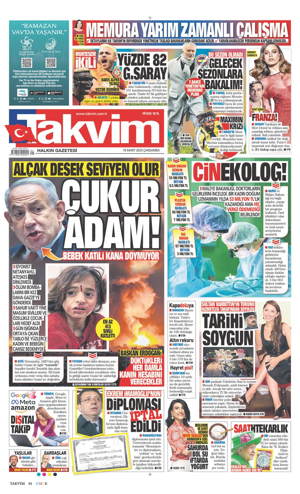 19 Mart 2025 Çarşamba - Takvim gazetesi manşet