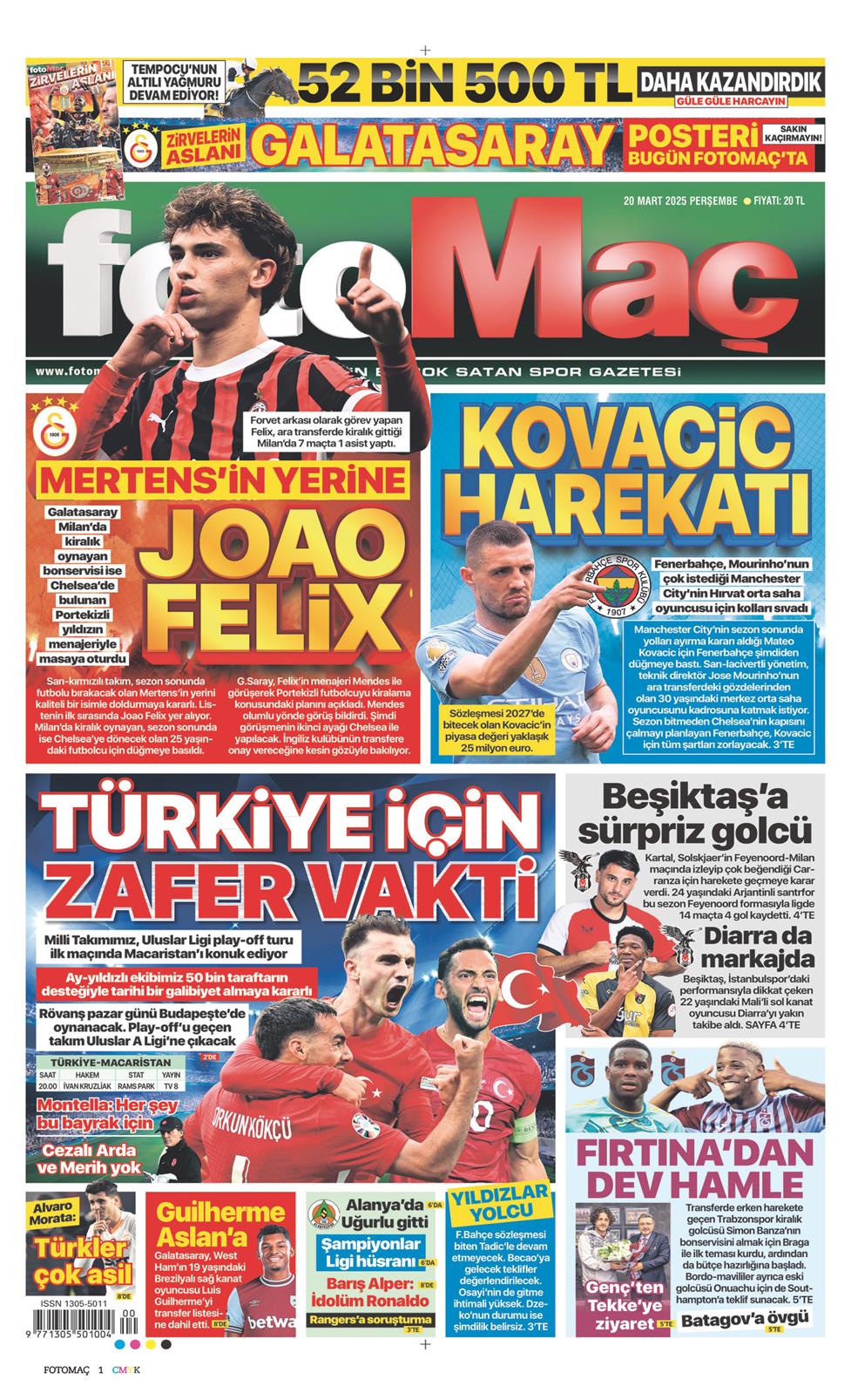 20 Mart 2025 Perşembe - Fotomaç gazetesi manşet