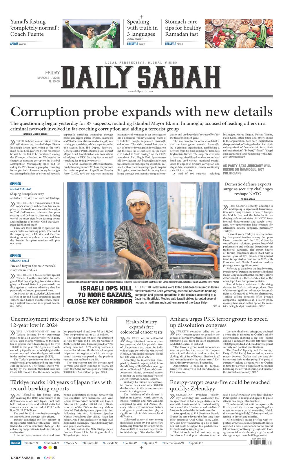 21 Mart 2025 Cuma - Daily Sabah gazetesi manşet