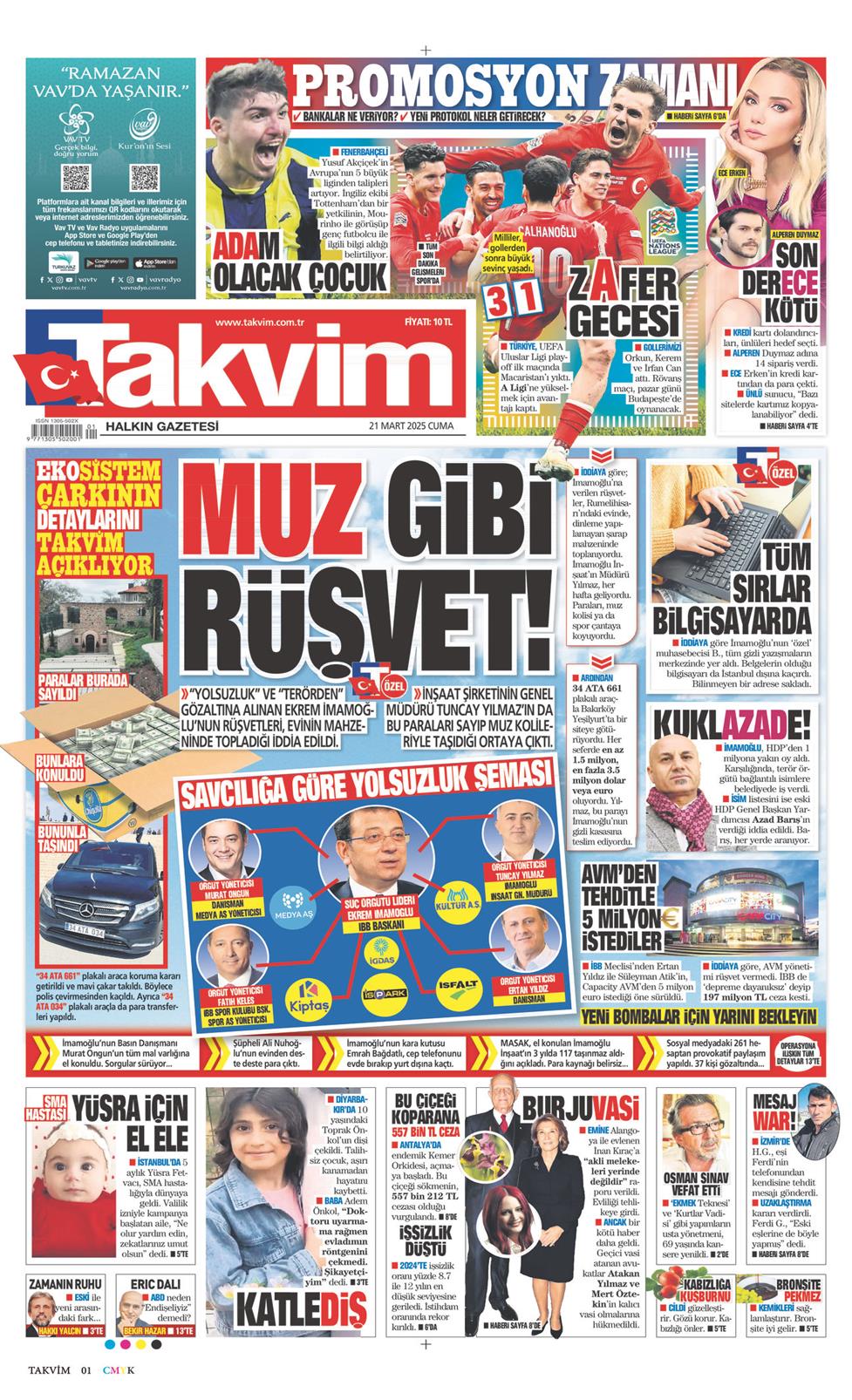 21 Mart 2025 Cuma - Takvim gazetesi manşet