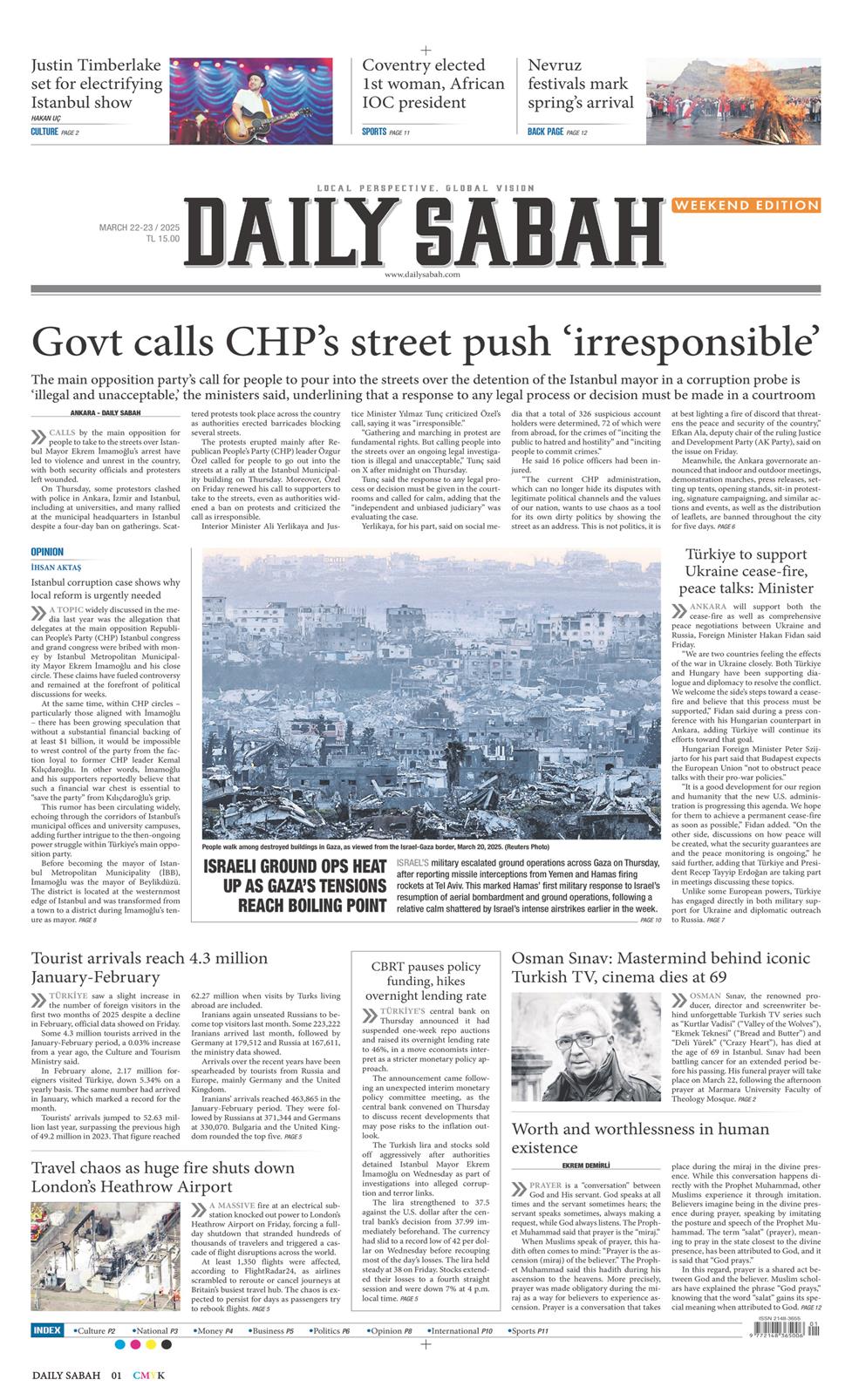 22 Mart 2025 Cumartesi - Daily Sabah gazetesi manşet