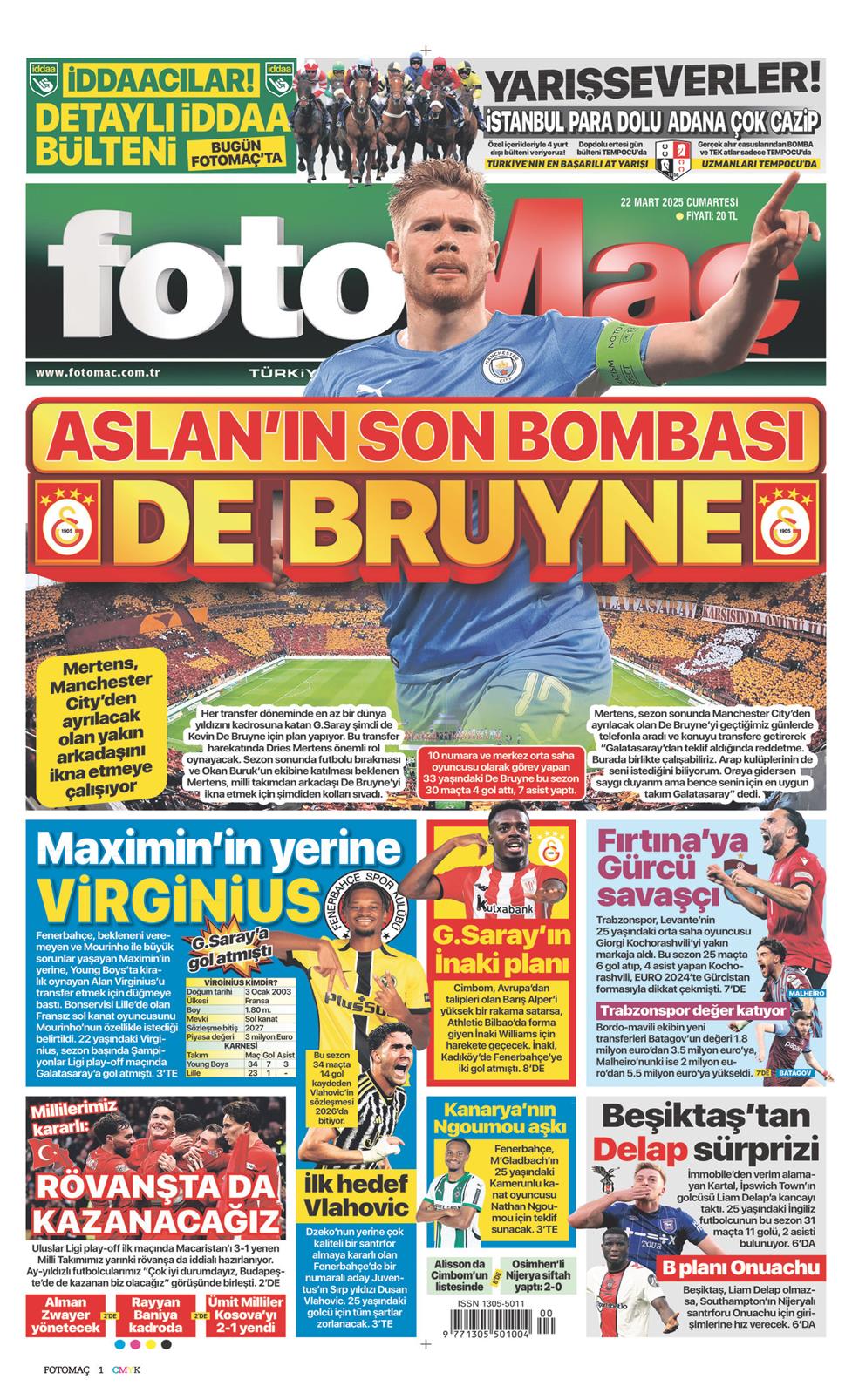 22 Mart 2025 Cumartesi - Fotomaç gazetesi manşet