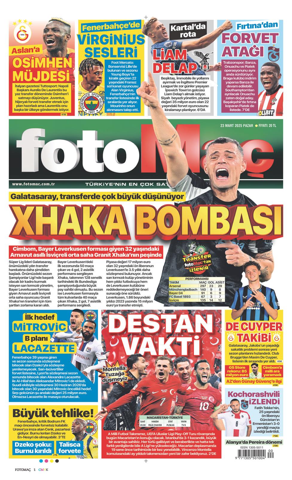 23 Mart 2025 Pazar - Fotomaç gazetesi manşet
