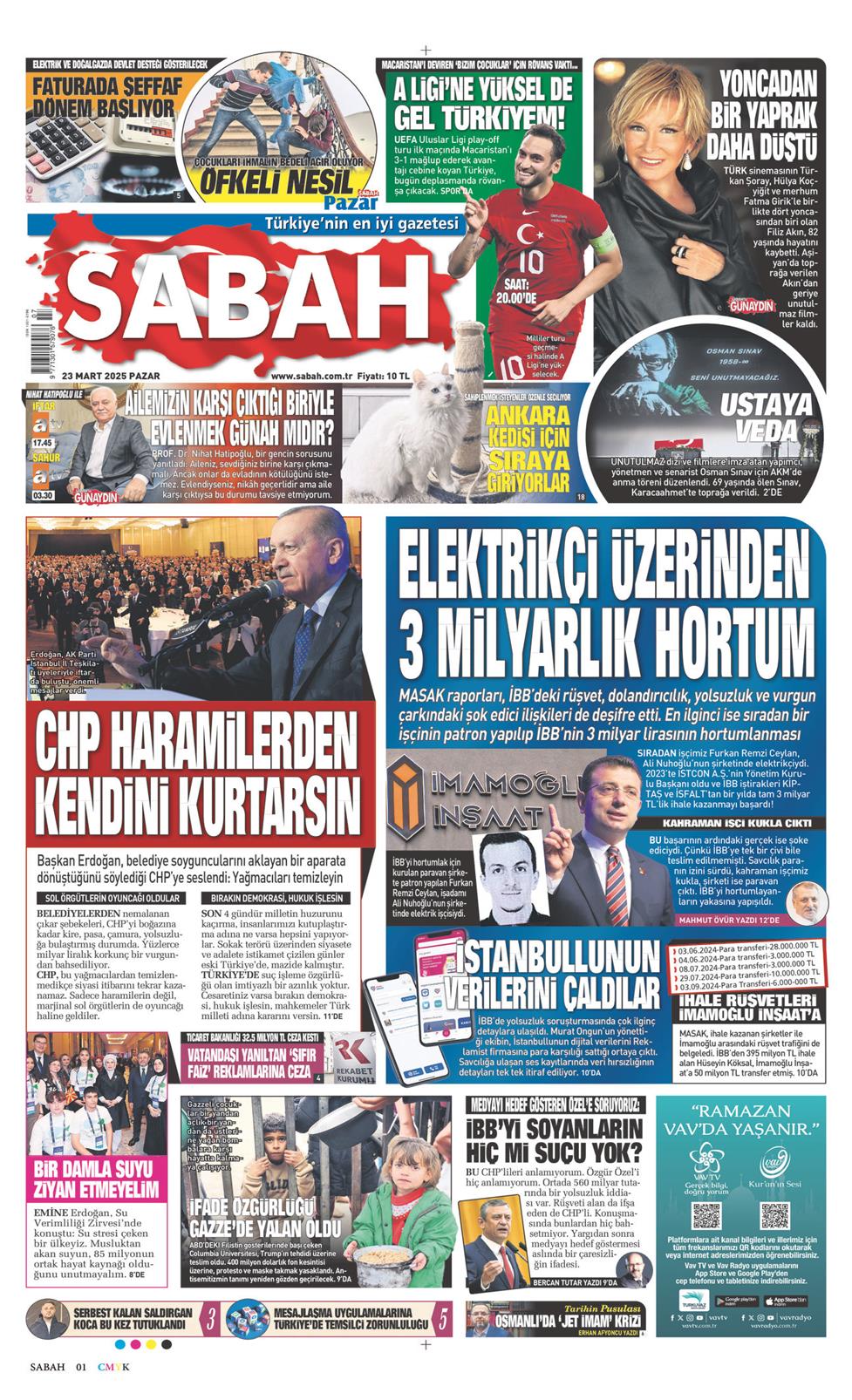 23 Mart 2025 Pazar - Sabah gazetesi manşet