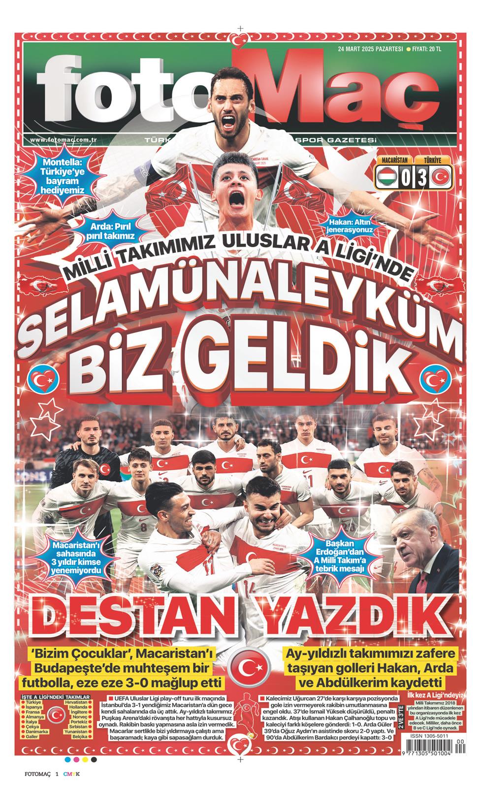 24 Mart 2025 Pazartesi - Fotomaç gazetesi manşet