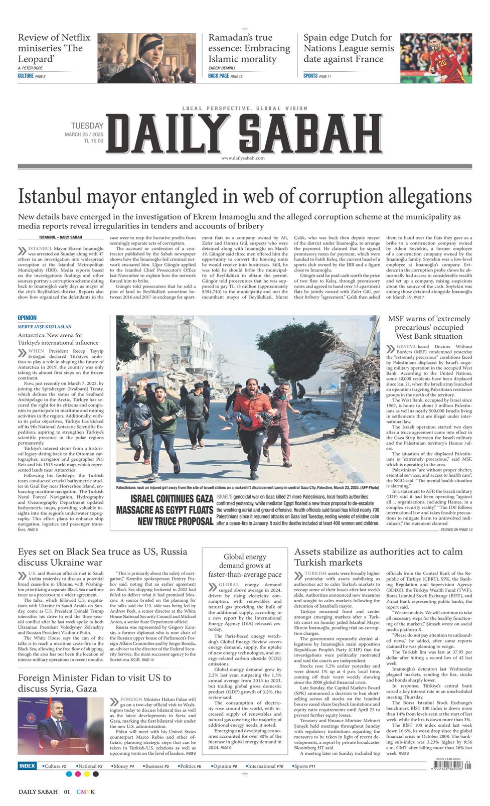 25 Mart 2025 Salı - Daily Sabah gazetesi manşet