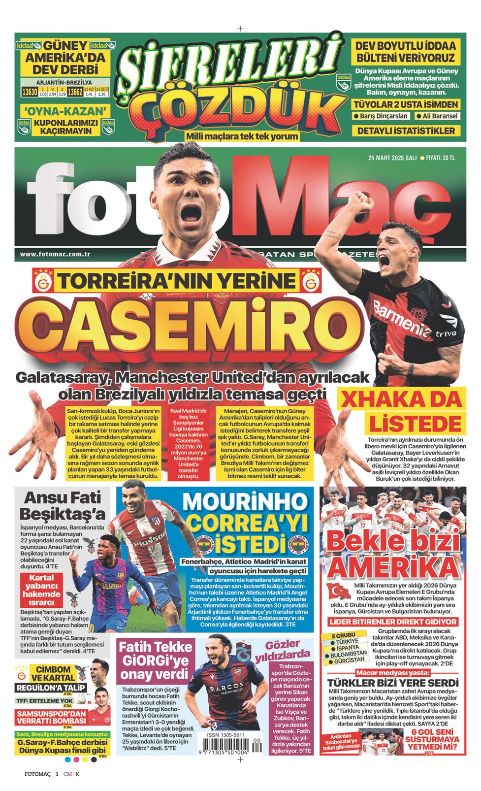 25 Mart 2025 Salı - Fotomaç gazetesi manşet