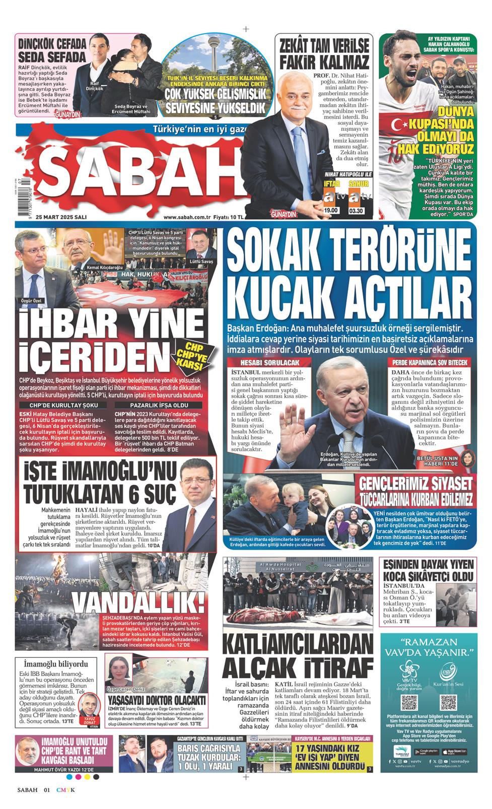 25 Mart 2025 Salı - Sabah gazetesi manşet