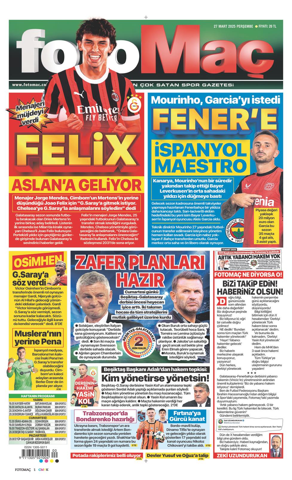 27 Mart 2025 Perşembe - Fotomaç gazetesi manşet