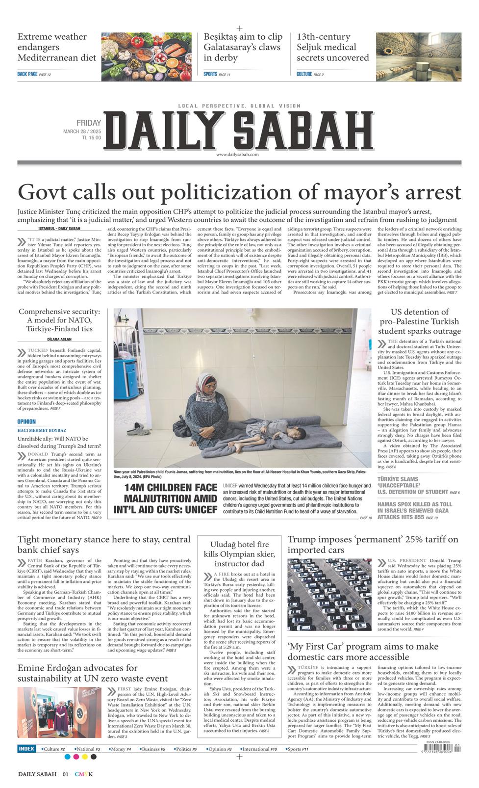 28 Mart 2025 Cuma - Daily Sabah gazetesi manşet