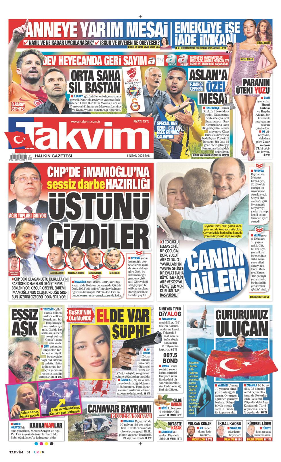 01 Nisan 2025 Salı - Takvim gazetesi manşet