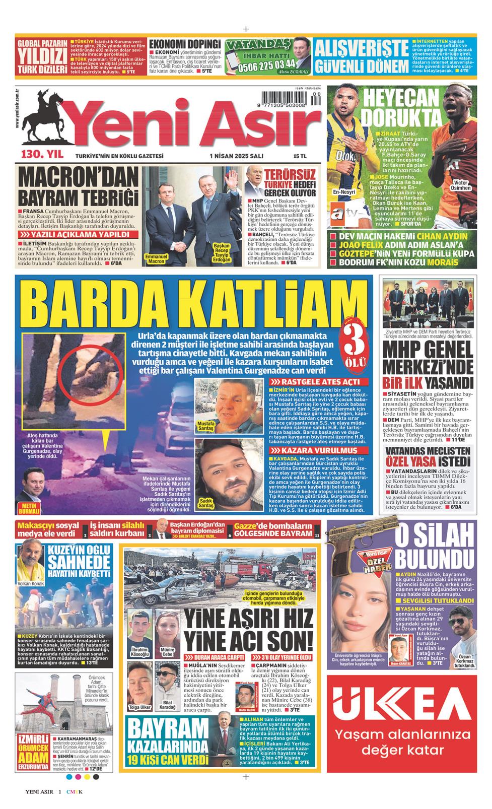 01 Nisan 2025 Salı - Yeni Asır gazetesi manşet