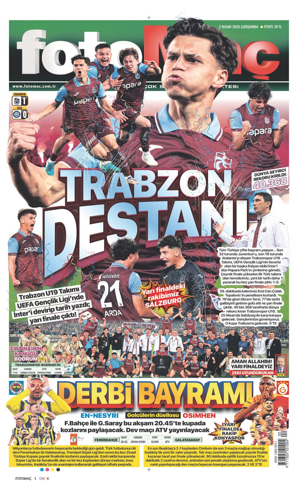 02 Nisan 2025 Çarşamba - Fotomaç gazetesi manşet