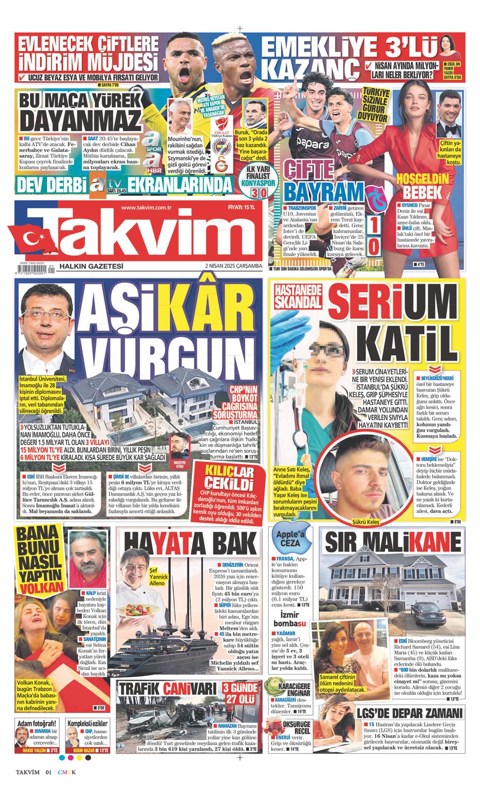 02 Nisan 2025 Çarşamba - Takvim gazetesi manşet