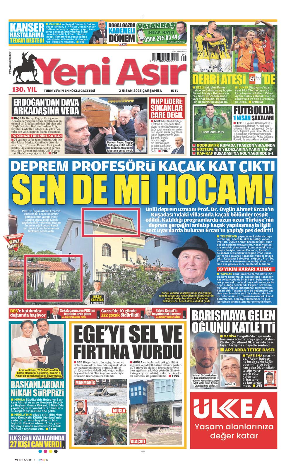 02 Nisan 2025 Çarşamba - Yeni Asır gazetesi manşet