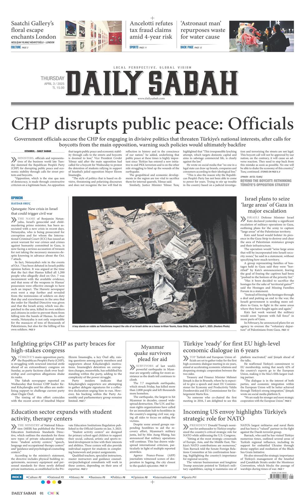 03 Nisan 2025 Perşembe - Daily Sabah gazetesi manşet
