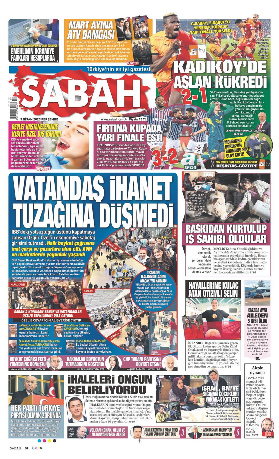 03 Nisan 2025 Perşembe - Sabah gazetesi manşet