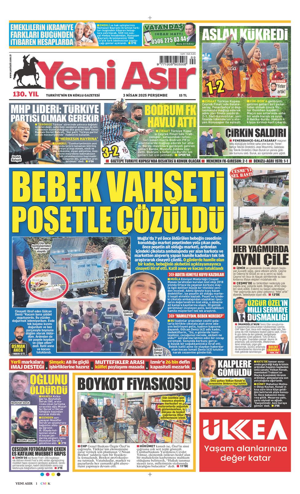 03 Nisan 2025 Perşembe - Yeni Asır gazetesi manşet