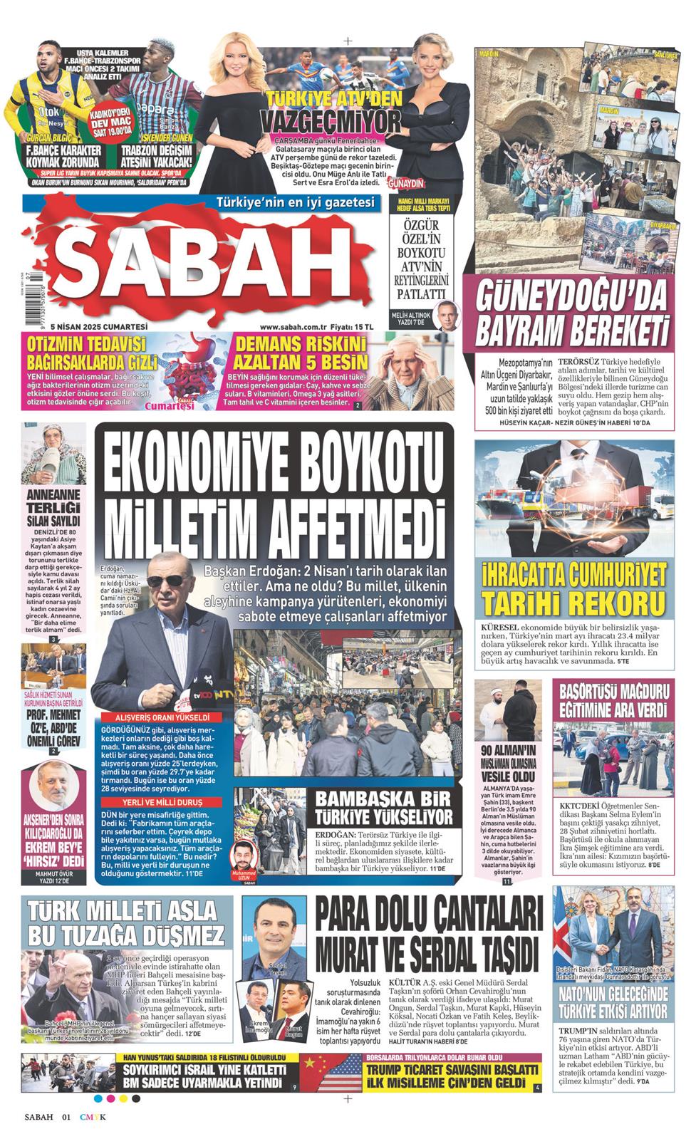 05 Nisan 2025 Cumartesi - Sabah gazetesi manşet