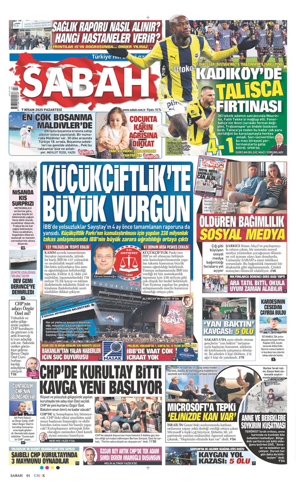 07 Nisan 2025 Pazartesi - Sabah gazetesi manşet