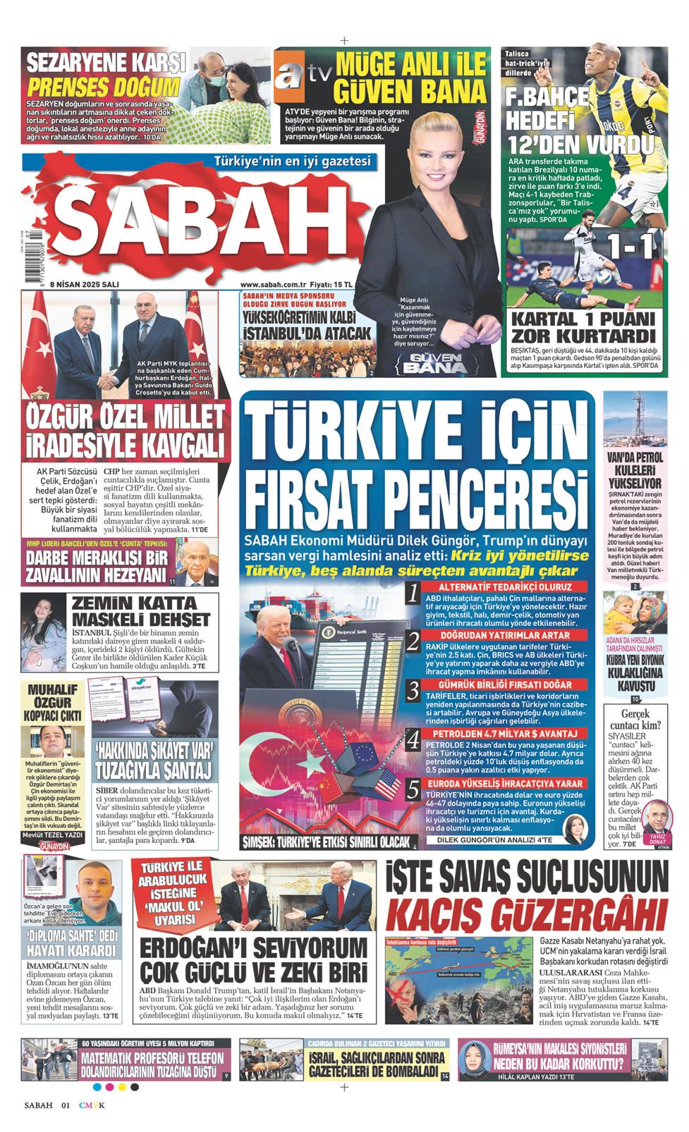 08 Nisan 2025 Salı - Sabah gazetesi manşet