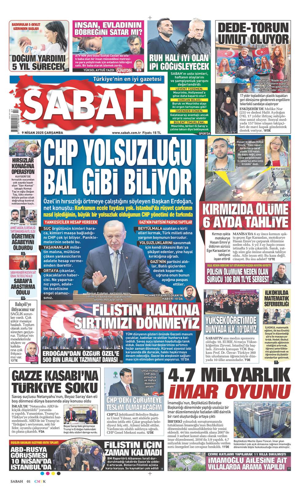 09 Nisan 2025 Çarşamba - Sabah gazetesi manşet