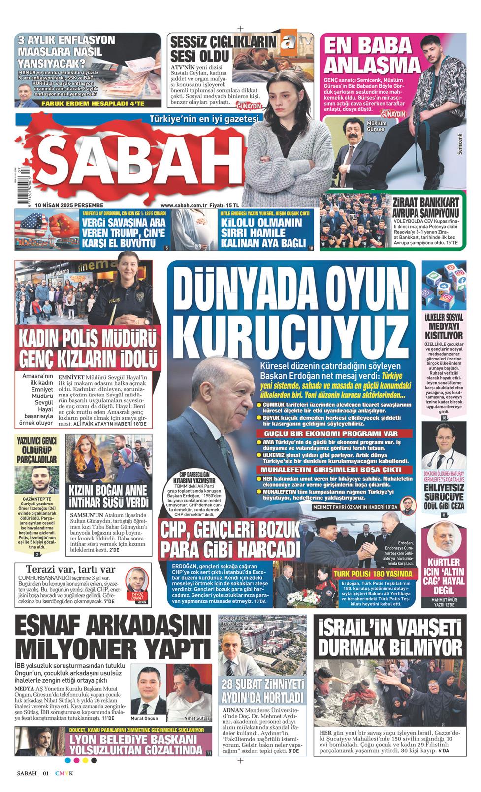 10 Nisan 2025 Perşembe - Sabah gazetesi manşet