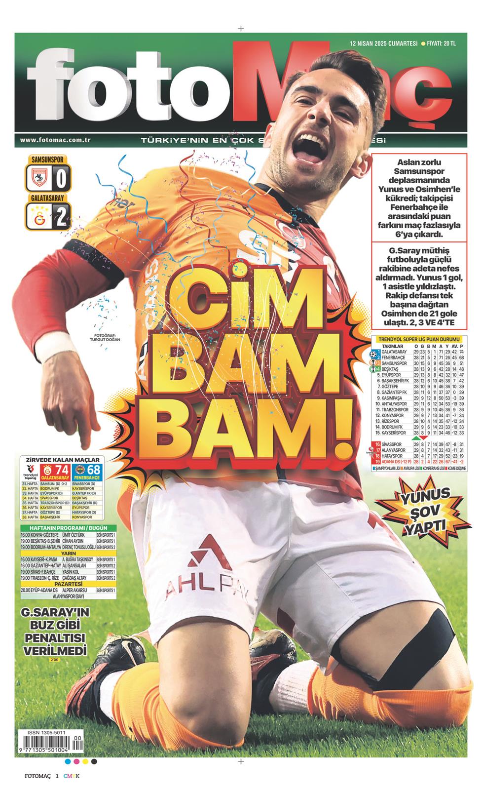 12 Nisan 2025 Cumartesi - Fotomaç gazetesi manşet