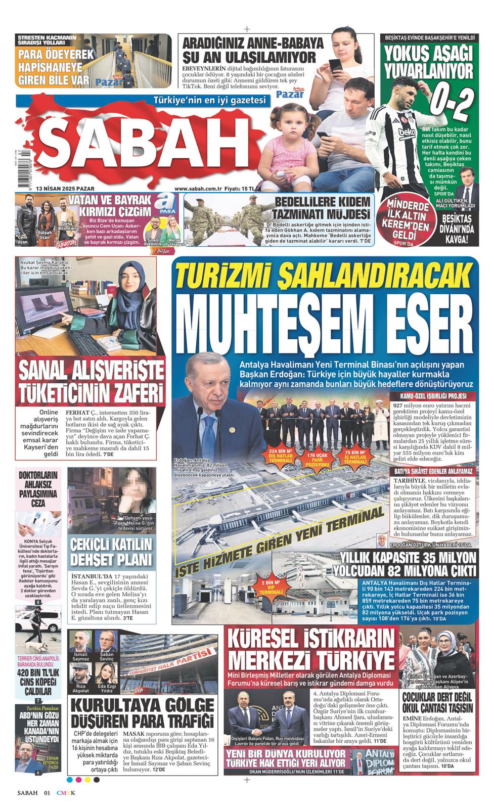 13 Nisan 2025 Pazar - Sabah gazetesi manşet