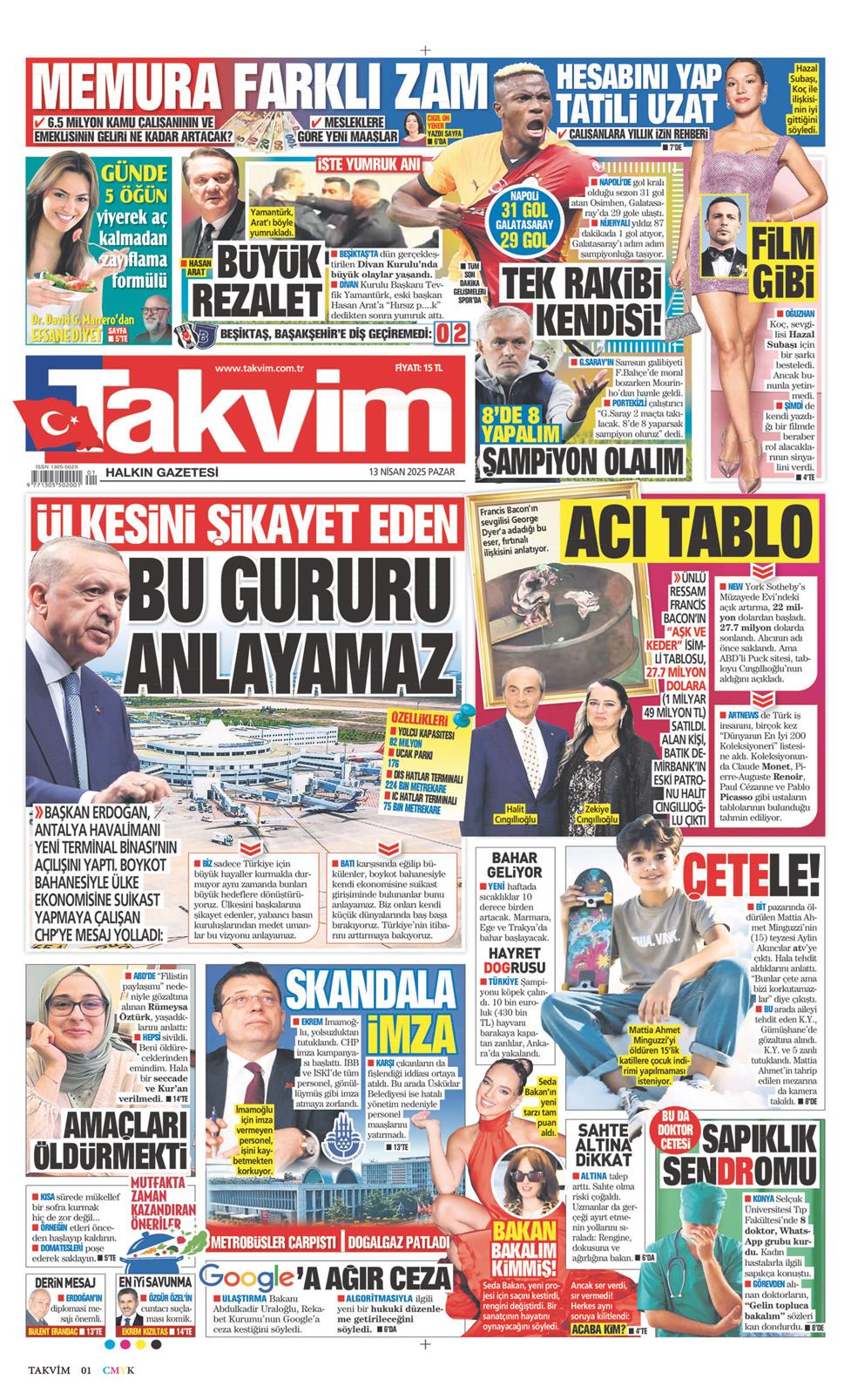 13 Nisan 2025 Pazar - Takvim gazetesi manşet