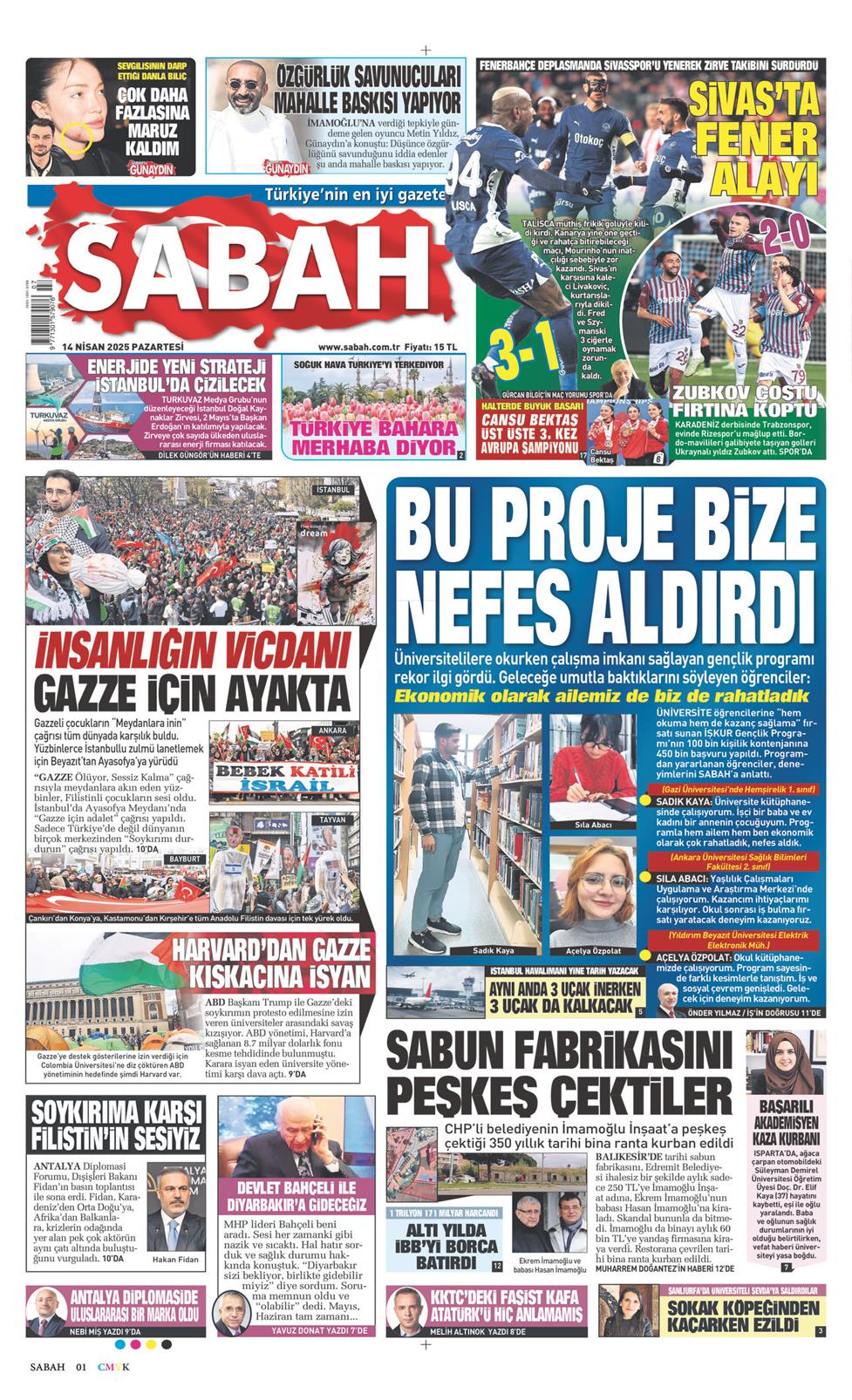 14 Nisan 2025 Pazartesi - Sabah gazetesi manşet