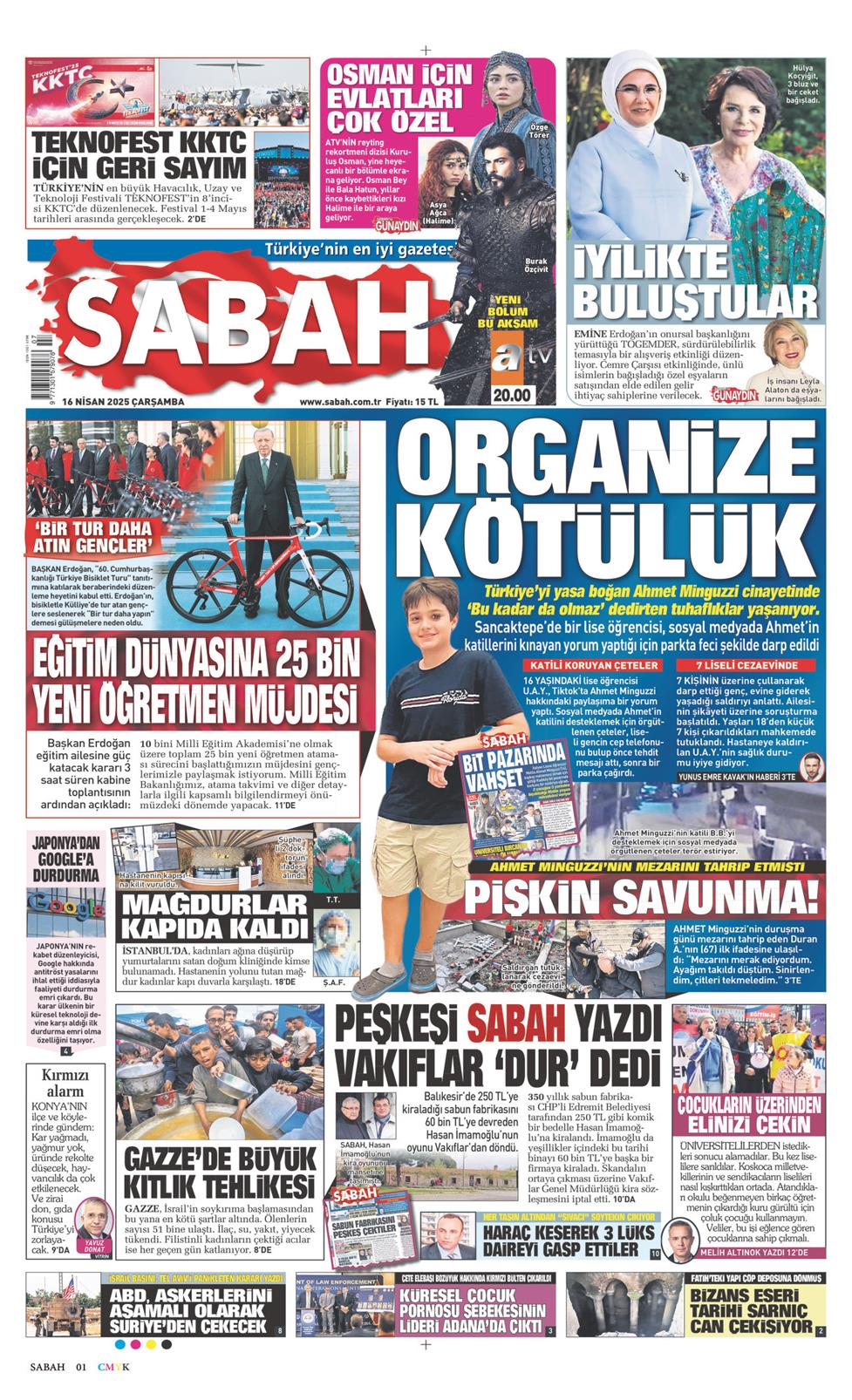 16 Nisan 2025 Çarşamba - Sabah gazetesi manşet