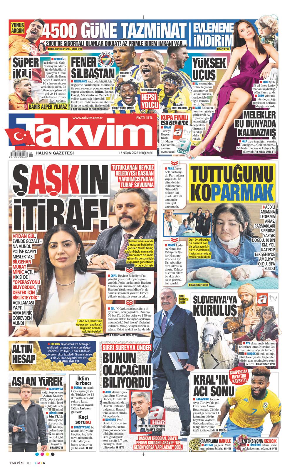 17 Nisan 2025 Perşembe - Takvim gazetesi manşet