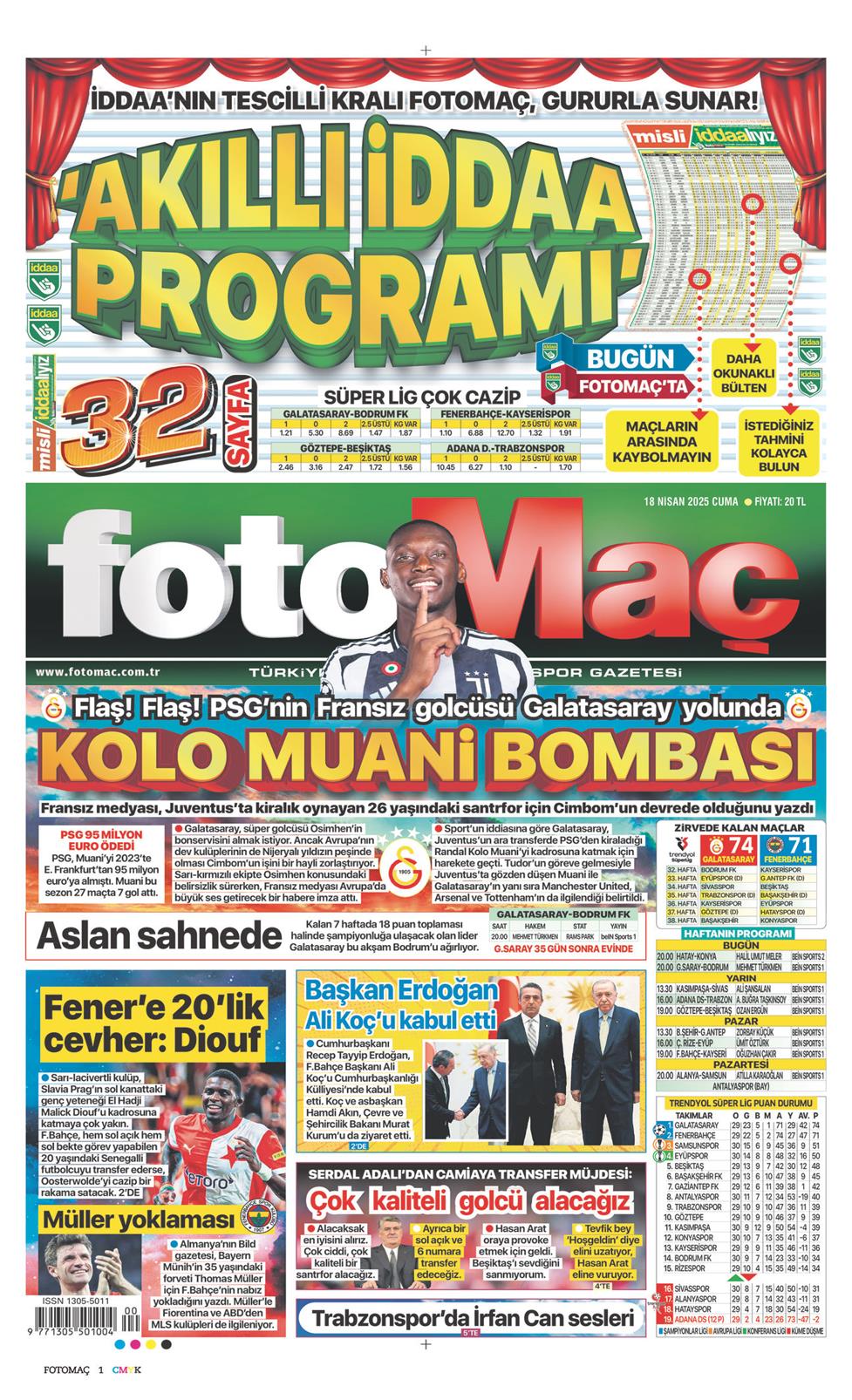 18 Nisan 2025 Cuma - Fotomaç gazetesi manşet