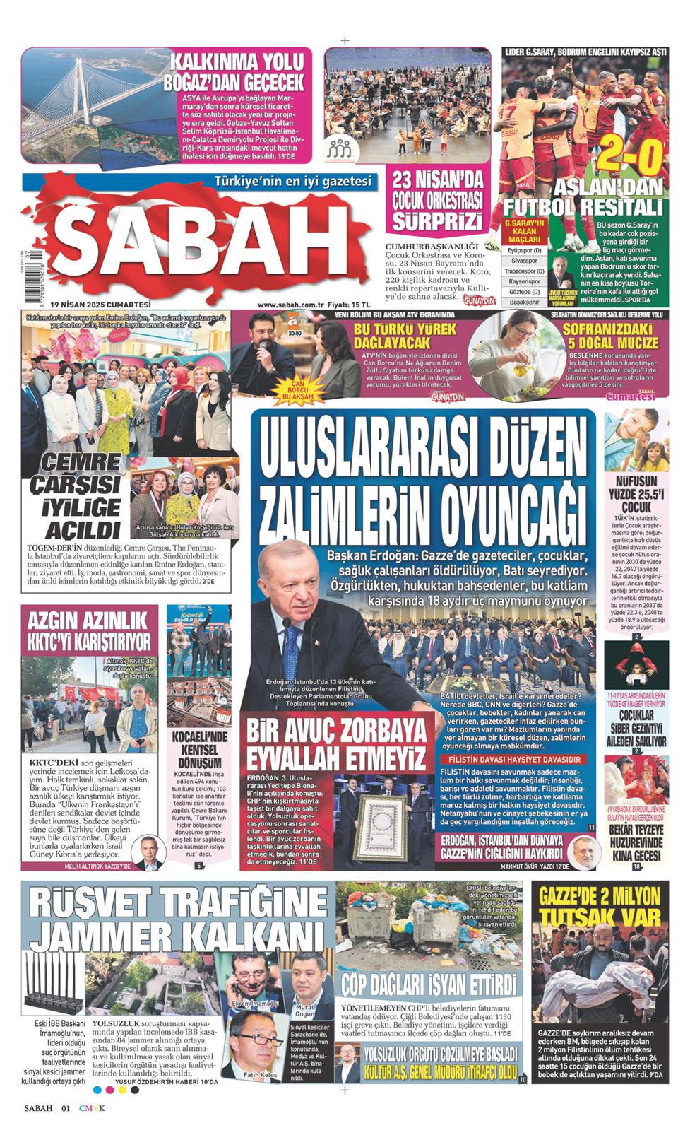 19 Nisan 2025 Cumartesi - Sabah gazetesi manşet