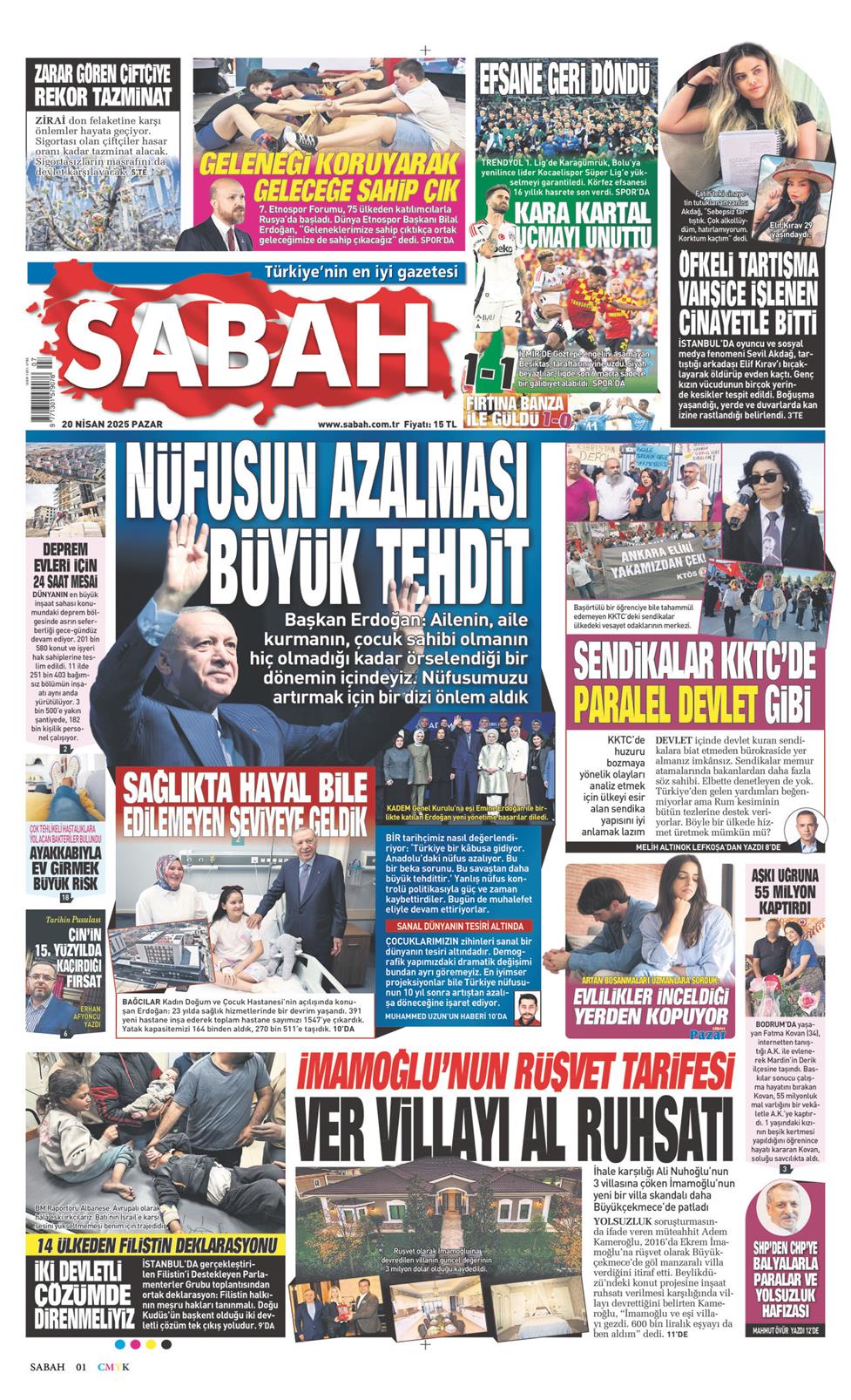 20 Nisan 2025 Pazar - Sabah gazetesi manşet