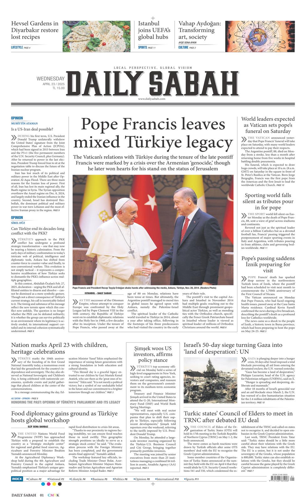 23 Nisan 2025 Çarşamba - Daily Sabah gazetesi manşet
