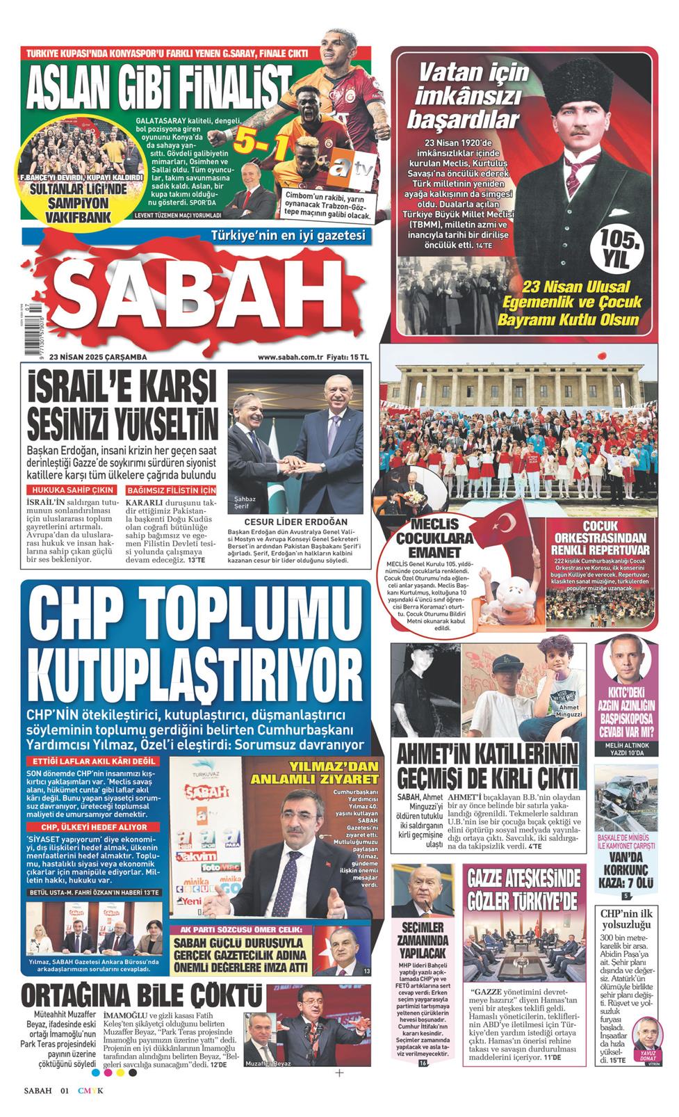 23 Nisan 2025 Çarşamba - Sabah gazetesi manşet